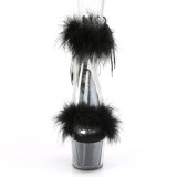 Black 18 cm ADORE-724F exotic pole dance high heel sandals with feathers