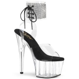 Black 18 cm ADORE-791-2RS transparent platform high heels with ankle straps
