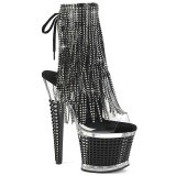 Black 18 cm SPECTATOR-1017RSF fringe ankle boots high heels