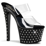 Black 18 cm STARDUST-702 Platform High Heel Mules Rhinestone