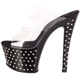 Black 18 cm STARDUST-702 Platform High Heel Mules Rhinestone