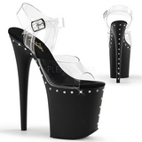 Black 20 cm FLAMINGO-808ABLS High Heeled Sandal Rhinestone Platform