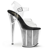 Black 20 cm FLAMINGO-808SRS High Heeled Sandal Rhinestone Platform