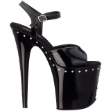 Black 20 cm FLAMINGO-809ABLS High Heeled Sandal Rhinestone Platform
