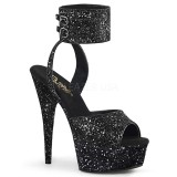 Black Glitter 15 cm DELIGHT-691LG pleaser high heels with ankle straps