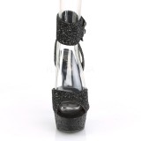 Black Glitter 15 cm DELIGHT-691LG pleaser high heels with ankle straps
