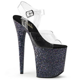 Black Glitter 20 cm FLAMINGO-808LG Platform High Heeled Sandal Shoes