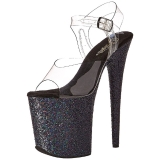 Black Glitter 20 cm FLAMINGO-808LG Platform High Heeled Sandal Shoes