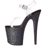 Black Glitter 20 cm FLAMINGO-808LG Platform High Heeled Sandal Shoes