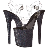 Black Glitter 20 cm FLAMINGO-808LG Platform High Heeled Sandal Shoes