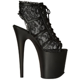 Black Lace Fabric 20 cm FLAMINGO-896LC Lace Up Ankle Calf Women Boots