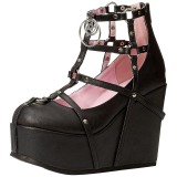 Black Leatherette 13 cm POISON-25-1 lolita ankle boots wedge platform