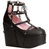 Black Leatherette 13 cm POISON-25-1 lolita ankle boots wedge platform