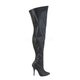 Black Leatherette 13 cm thigh high stretch overknee boots with wide calf