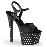 Black Leatherette 18 cm STARDUST-709 High Heeled Sandal Rhinestone Platform