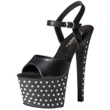 Black Leatherette 18 cm STARDUST-709 High Heeled Sandal Rhinestone Platform