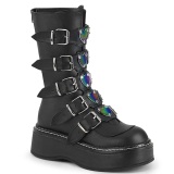 Black Leatherette 5 cm EMILY-330 womens buckle boots with platform