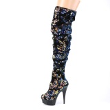 Black Sequins 15 cm DELIGHT-3004 Pleaser Overknee Boots