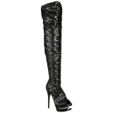 Black Sequins 15 cm PLEASER BLONDIE-R-3011 Platform Over Knee Boots