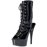 Black Shiny 15,5 cm DELIGHT-1016 Open Toe Platform Ankle Calf Boots