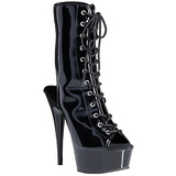 Black Shiny 15,5 cm DELIGHT-1016 Open Toe Platform Ankle Calf Boots