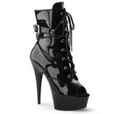 Black Shiny 15 cm DELIGHT-1033 Open Toe Platform Ankle Calf Boots