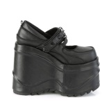 Black Vegan 15 cm WAVE-48 gothic platform mary jane wedge pumps