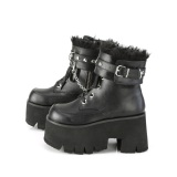 Black Vegan 9 cm ASHES-57 lolita ankle boots platform block heels
