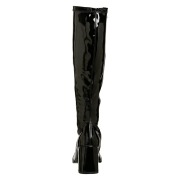 Black boots block heel 7,5 cm - 70s years style hippie disco gogo under kneeboots patent leather