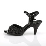 Black glitter 8 cm Fabulicious BELLE-309G low heeled sandals