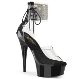 Black rhinestone 15 cm DELIGHT-624RS pleaser high heels with ankle cuff
