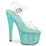 Blauw 18 cm BEJEWELED-708RRS paaldans schoenen hoge hakken met strass plateau