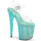 Blauw 20 cm 808RRS paaldans schoenen hoge hakken met strass plateau