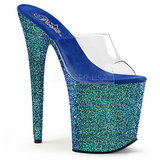 Blauw 20 cm FLAMINGO-801LG glitter plateau slippers dames met hak