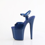 Blauwe 20 cm FLAMINGO-809GP glitter plateau sandalen met hak