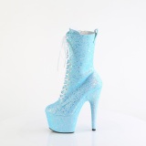 Blauwe glitter 18 cm ADORE-1040IG dames hoge hakken enkellaarsjes plateau