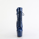 Blauwe glitter 18 cm dames high heels boots plateau