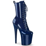 Blauwe glitter 20 cm dames high heels boots plateau