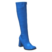 Blue boots block heel 7,5 cm - 70s years style hippie disco gogo under kneeboots patent leather