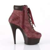Bordeaux imitatie sude 15 cm DELIGHT-600TL-02 pleaser enkellaarsjes met plateau