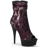 Burgundy 15 cm DELIGHT-1008SQ womens sequins ankle boots