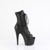 Echt leer 18 cm ADORE-1021 open teen platform boots met hak zwart