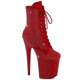 FLAMINGO-1020RM 20 cm pleaser high heels ankle boots strass red