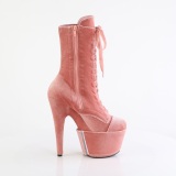 Fluweel 18 cm ADORE-1045VEL roze enkellaarzen met naaldhak + teenkappen