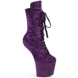 Fluweel 18 cm pony heelless CRAZE-1045VEL Paarse enkellaarzen met naaldhak