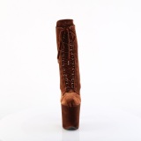Fluweel 20 cm FLAMINGO-1045VEL Bruin enkellaarzen met naaldhak + teenkappen
