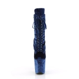 Fluweel 20 cm FLAMINGO-1045VEL blauwe enkellaarzen met naaldhak + teenkappen