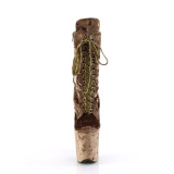 Fluweel 20 cm FLAMINGO-1045VEL khaki enkellaarzen met naaldhak + teenkappen
