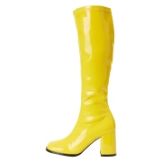 Gele laklaarzen blokhak 7,5 cm - jaren 70 gogo laarzen hippie disco - lakleer knielaarzen