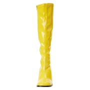 Gele laklaarzen blokhak 7,5 cm - jaren 70 gogo laarzen hippie disco - lakleer knielaarzen